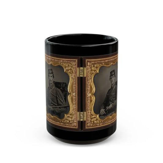 Two Unidentified Soldiers, Probably Brothers, In Union Corporal's And Private's Uniforms With Rifle Muskets And Revolvers (U.S. Civil War) Black Coffee Mug-15oz-Go Mug Yourself