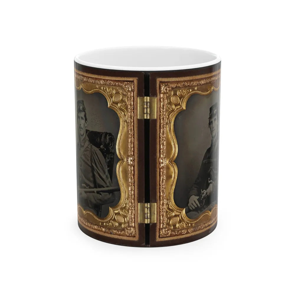 Two Unidentified Soldiers, Probably Brothers, In Union Corporal's And Private's Uniforms With Rifle Muskets And Revolvers (U.S. Civil War) White Coffee Mug-11oz-Go Mug Yourself