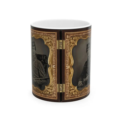 Two Unidentified Soldiers, Probably Brothers, In Union Corporal's And Private's Uniforms With Rifle Muskets And Revolvers (U.S. Civil War) White Coffee Mug-11oz-Go Mug Yourself