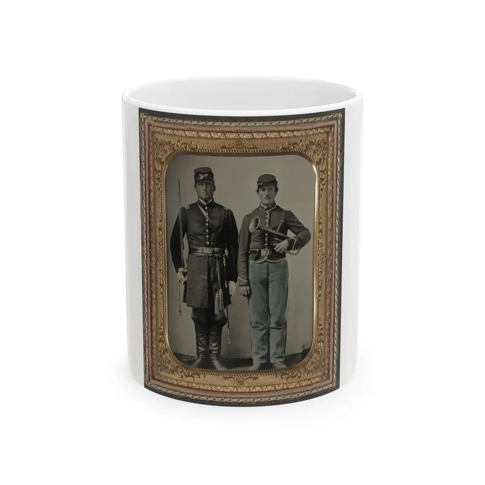 Two Unidentified Soldiers With Sword And Saxhorn (U.S. Civil War) White Coffee Mug-11oz-Go Mug Yourself