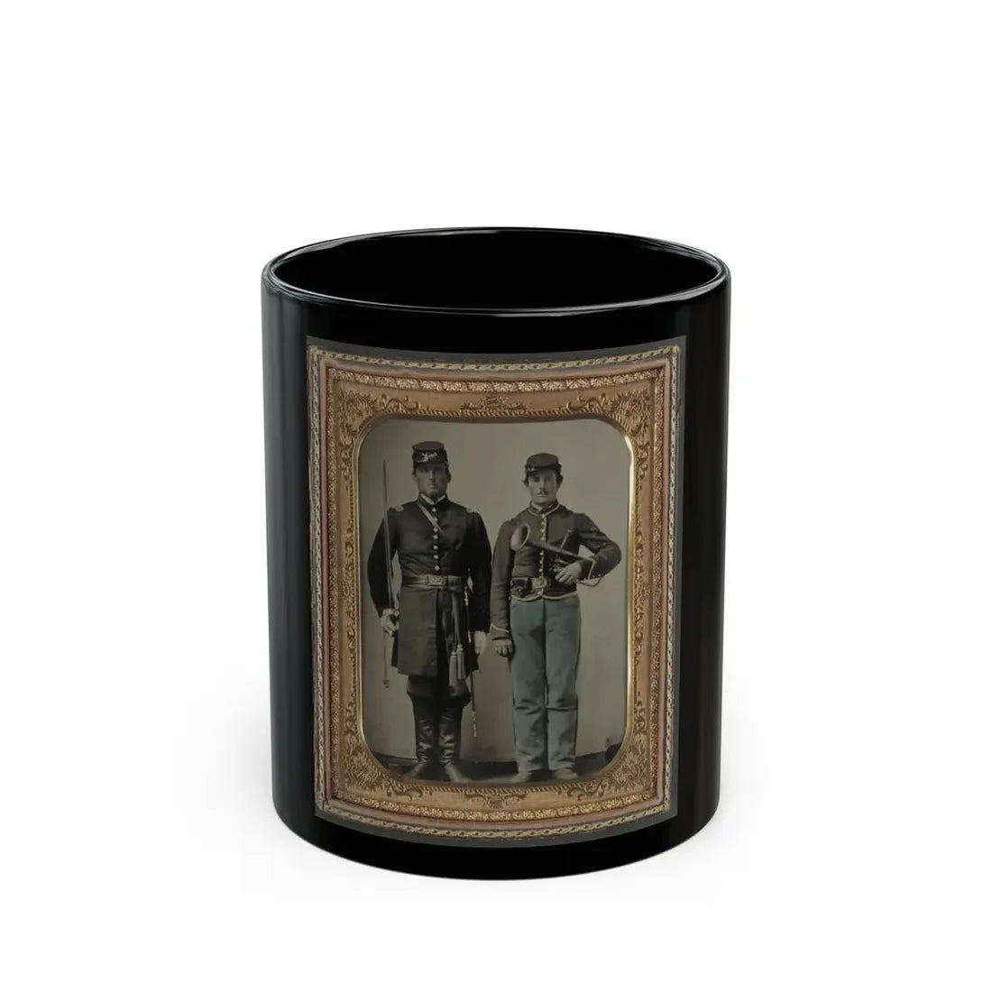 Two Unidentified Soldiers With Sword And Saxhorn (U.S. Civil War) Black Coffee Mug 11oz - Go Mug Yourself