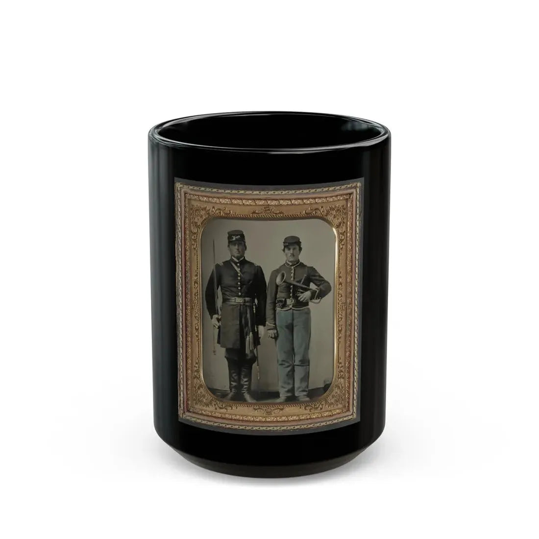 Two Unidentified Soldiers With Sword And Saxhorn (U.S. Civil War) Black Coffee Mug 15oz - Go Mug Yourself