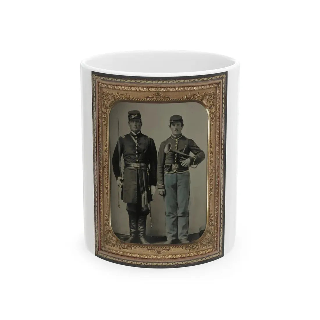 Two Unidentified Soldiers With Sword And Saxhorn (U.S. Civil War) White Coffee Mug 11oz - Go Mug Yourself