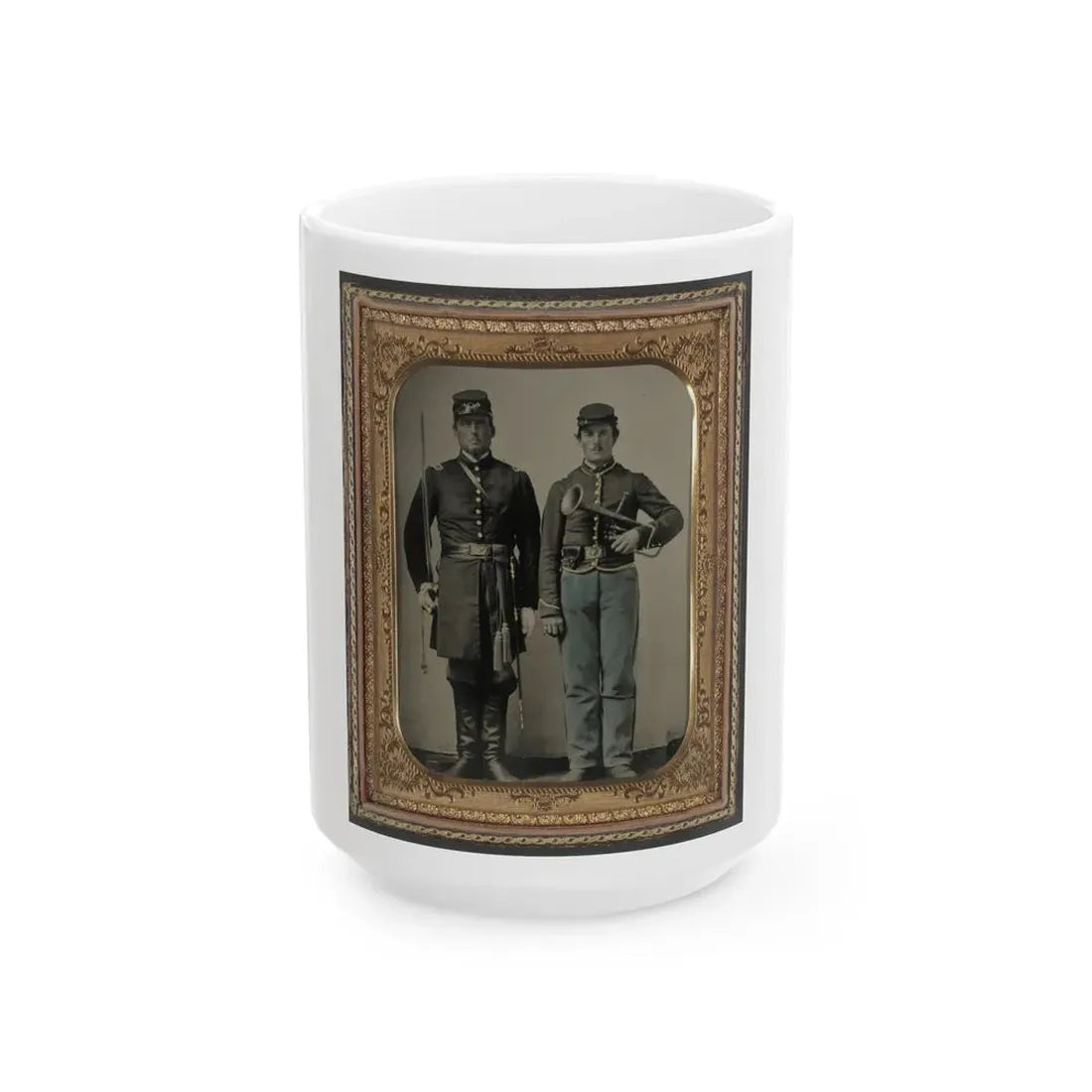 Two Unidentified Soldiers With Sword And Saxhorn (U.S. Civil War) White Coffee Mug 15oz - Go Mug Yourself
