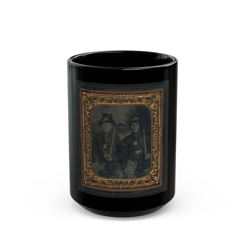 Two Unidentified Young Soldiers In Union Sack Coats And Hardee Hats With Bayonets (U.S. Civil War) Black Coffee Mug-15oz-Go Mug Yourself