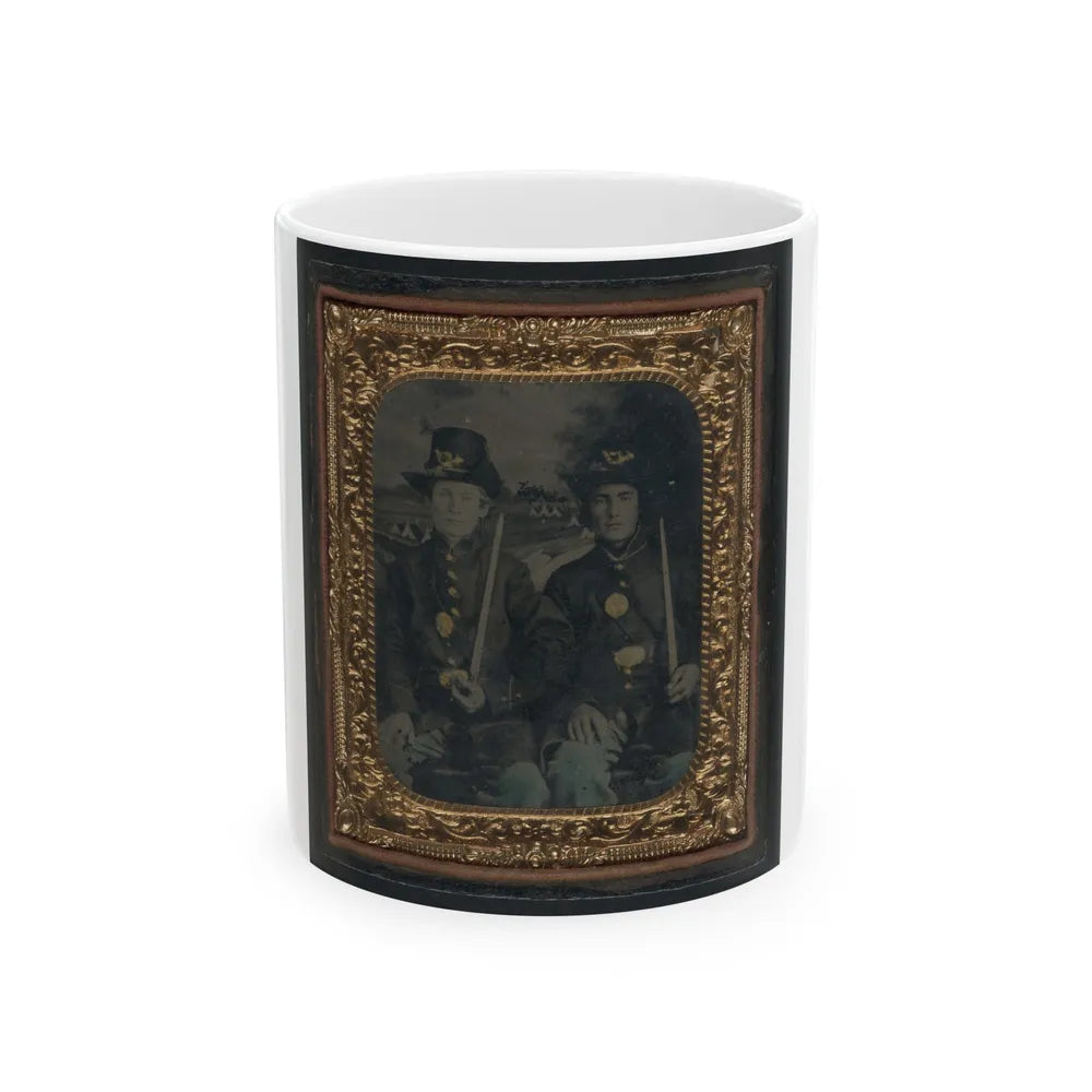 Two Unidentified Young Soldiers In Union Sack Coats And Hardee Hats With Bayonets (U.S. Civil War) White Coffee Mug-11oz-Go Mug Yourself