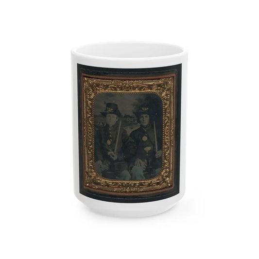 Two Unidentified Young Soldiers In Union Sack Coats And Hardee Hats With Bayonets (U.S. Civil War) White Coffee Mug-15oz-Go Mug Yourself