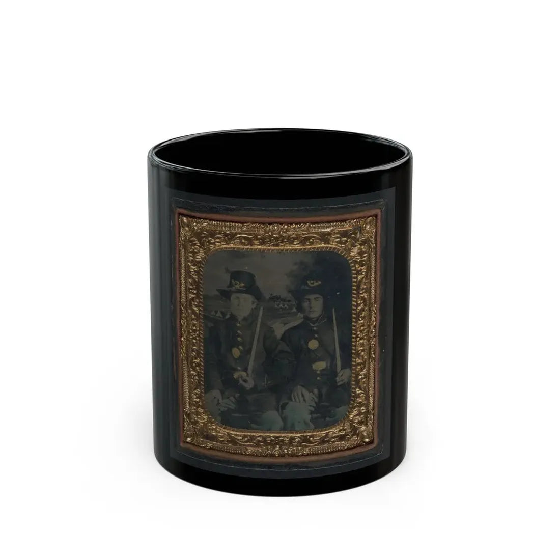 Two Unidentified Young Soldiers In Union Sack Coats And Hardee Hats With Bayonets (U.S. Civil War) Black Coffee Mug 11oz - Go Mug Yourself