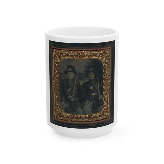 Two Unidentified Young Soldiers In Union Sack Coats And Hardee Hats With Bayonets (U.S. Civil War) White Coffee Mug 15oz - Go Mug Yourself