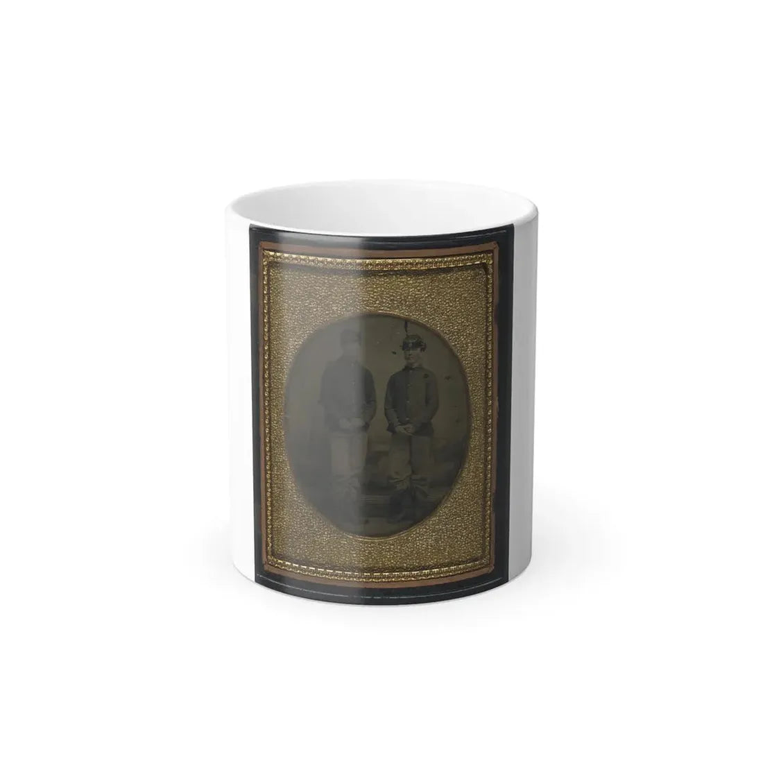 Two Unidentified Young Soldiers in Union Shell Jackets and Forage Caps in Front of Painted Backdrop Showing Plantation (U.S. Civil War) Color Changing Coffee Mug 11oz - Go Mug Yourself