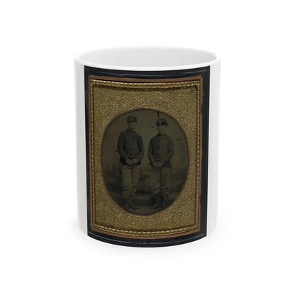 Two Unidentified Young Soldiers In Union Shell Jackets And Forage Caps In Front Of Painted Backdrop Showing Plantation (U.S. Civil War) White Coffee Mug 11oz - Go Mug Yourself