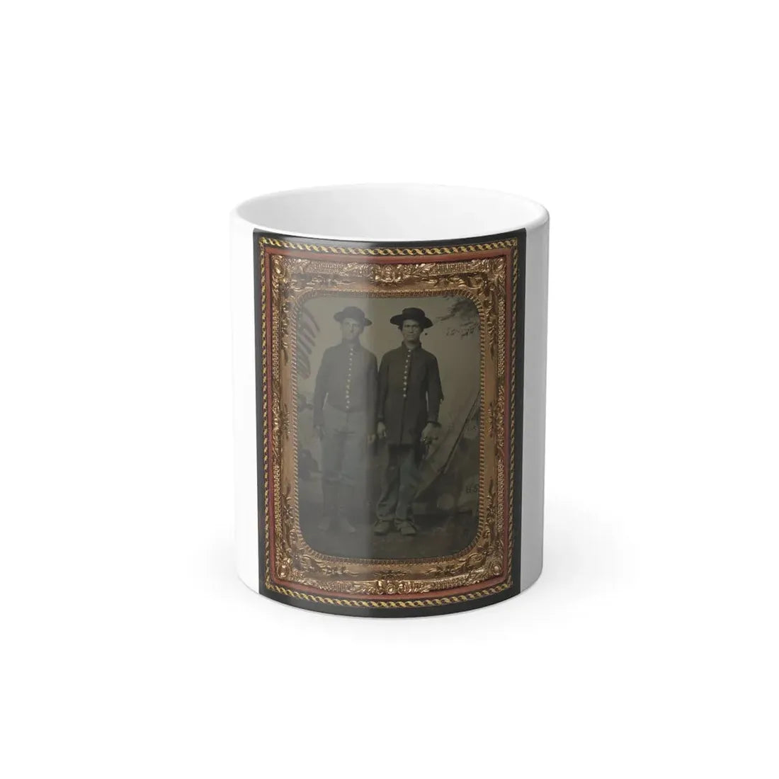 Two Unidentified Young Soldiers in Union Uniforms in Front of Painted Backdrop Showing Military Camp (U.S. Civil War) Color Changing Coffee Mug 11oz Default Title 11oz - Go Mug Yourself
