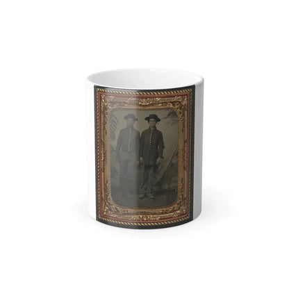 Two Unidentified Young Soldiers in Union Uniforms in Front of Painted Backdrop Showing Military Camp (U.S. Civil War) Color Changing Coffee Mug 11oz Default Title 11oz - Go Mug Yourself