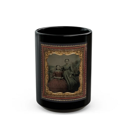 Two Unidentified Young Women Wearing Printed Dresses And Necklaces In Front Of Painted Backdrop Showing Plantation (U.S. Civil War) Black Coffee Mug-15oz-Go Mug Yourself