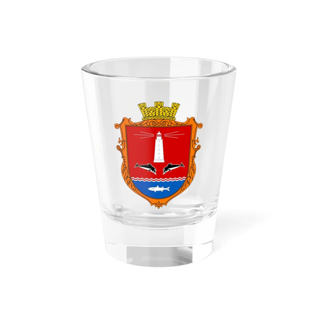 UHT Olenivka Chornomorskyi Crimea (Ukraine) (Coat of Arms) Shot Glass 1.5oz 1.5oz - Go Mug Yourself