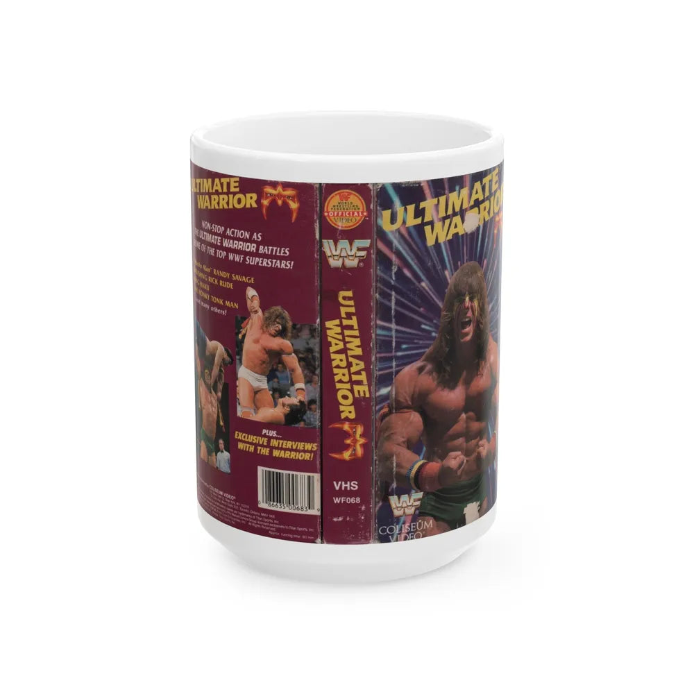 ULTIMATE WARRIOR WWF (VHS COVER) - White Coffee Mug-15oz-Go Mug Yourself