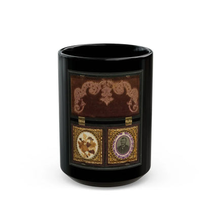 Ulysses S. Grant Of General Staff Regular Army Infantry Regiment; Dried Flowers In Frame On Left (U.S. Civil War) Black Coffee Mug-15oz-Go Mug Yourself