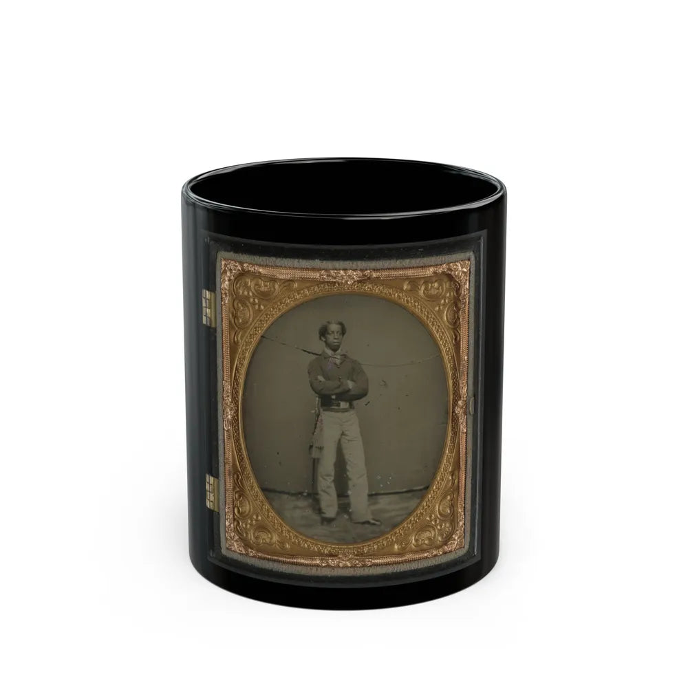 Unidentified African American Soldier In Union Cavalry Uniform With Sword (U.S. Civil War) Black Coffee Mug-11oz-Go Mug Yourself