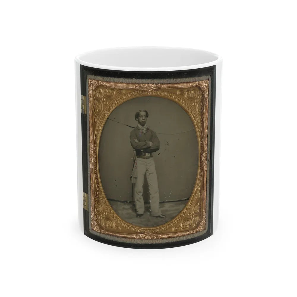 Unidentified African American Soldier In Union Cavalry Uniform With Sword (U.S. Civil War) White Coffee Mug-11oz-Go Mug Yourself