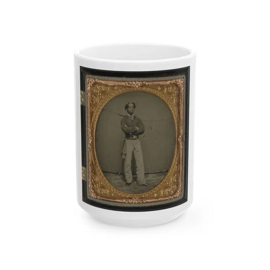 Unidentified African American Soldier In Union Cavalry Uniform With Sword (U.S. Civil War) White Coffee Mug-15oz-Go Mug Yourself