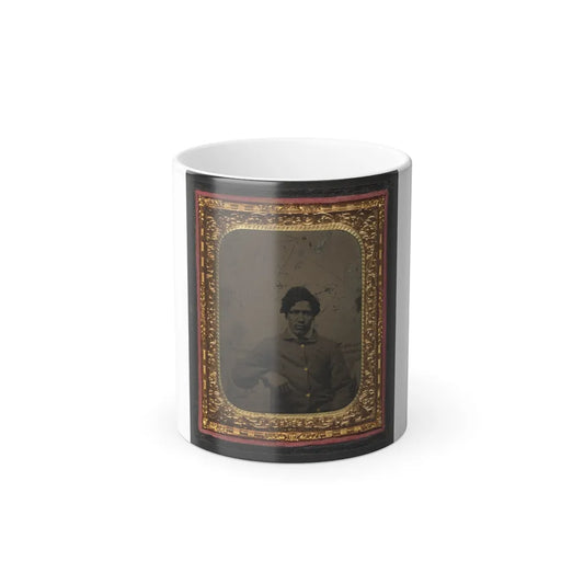 Unidentified African American Soldier in Union Uniform in Front of Painted Backdrop Showing Landscape (U.S. Civil War) Color Changing Coffee Mug 11oz-11oz-Go Mug Yourself