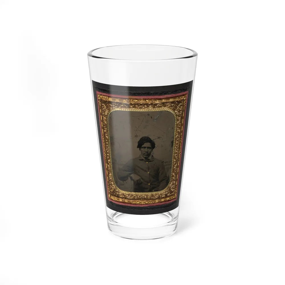 Unidentified African American Soldier In Union Uniform In Front Of Painted Backdrop Showing Landscape (U.S. Civil War) Pint Glass 16oz-16oz-Go Mug Yourself