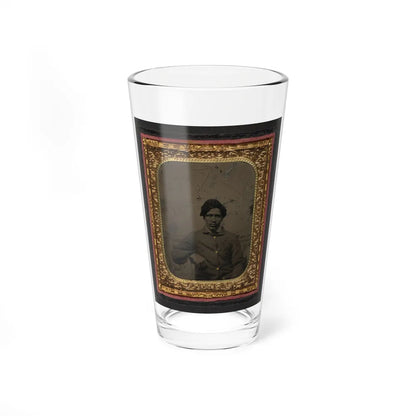 Unidentified African American Soldier In Union Uniform In Front Of Painted Backdrop Showing Landscape (U.S. Civil War) Pint Glass 16oz-16oz-Go Mug Yourself