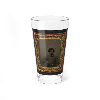 Unidentified African American Soldier In Union Uniform In Front Of Painted Backdrop Showing Landscape (U.S. Civil War) Pint Glass 16oz 16oz - Go Mug Yourself