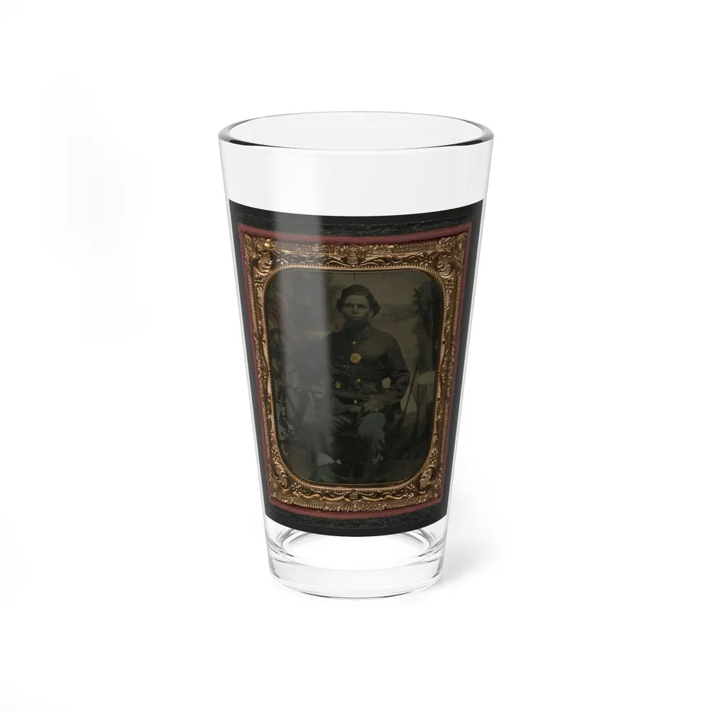 Unidentified African American Soldier In Union Uniform In Front Of Painted Backdrop Showing Military Camp (U.S. Civil War) Pint Glass 16oz-16oz-Go Mug Yourself