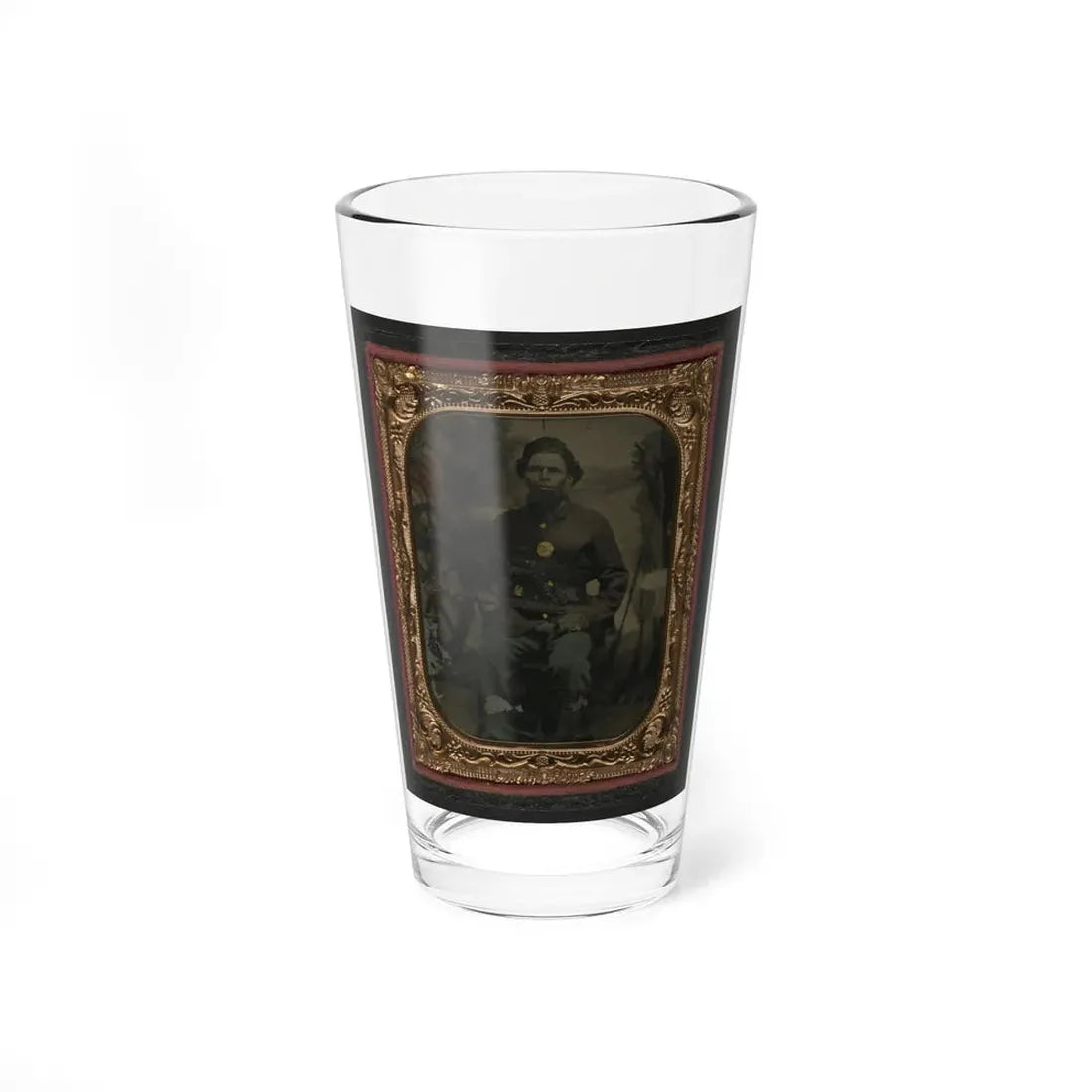 Unidentified African American Soldier In Union Uniform In Front Of Painted Backdrop Showing Military Camp (U.S. Civil War) Pint Glass 16oz 16oz - Go Mug Yourself