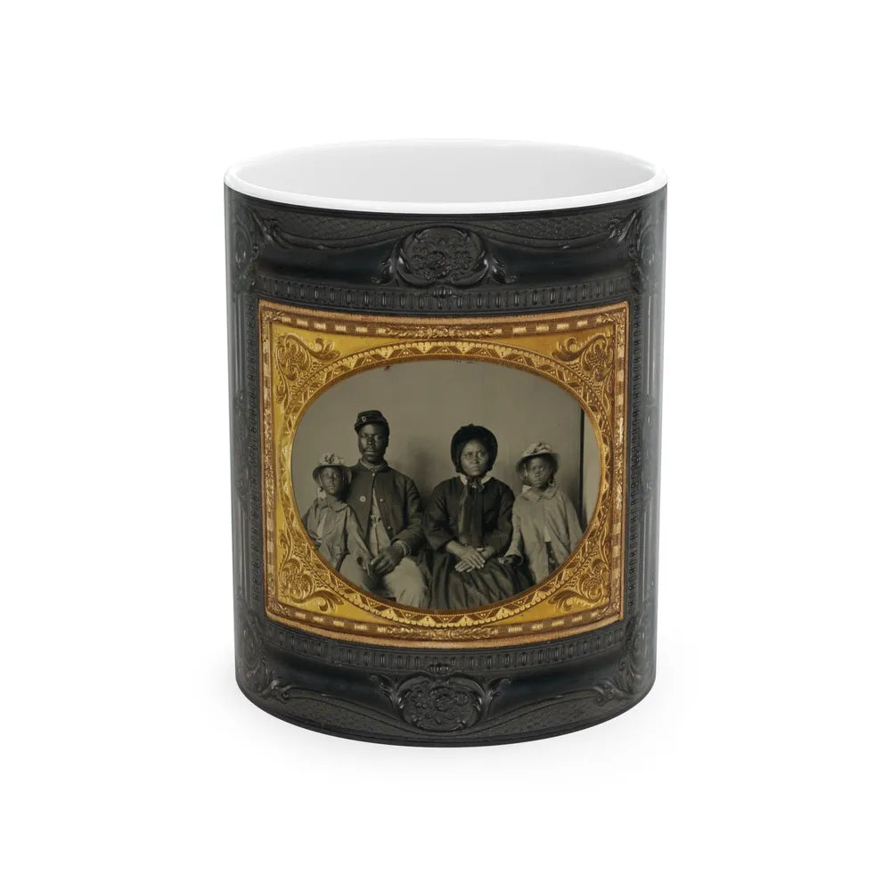 Unidentified African American Soldier In Union Uniform With Wife And Two Daughters (U.S. Civil War) White Coffee Mug-11oz-Go Mug Yourself