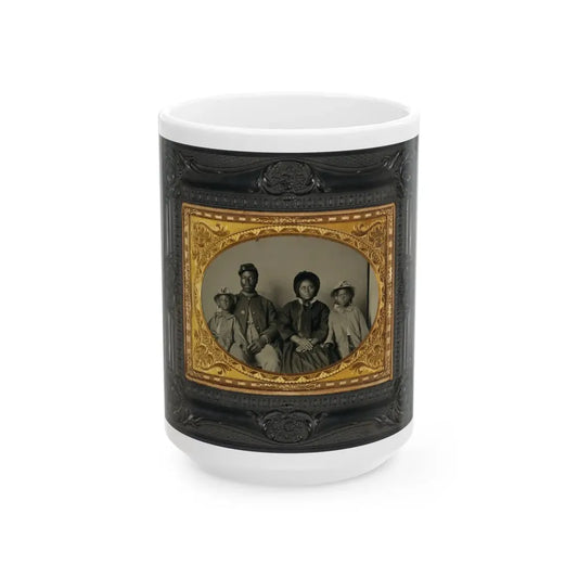 Unidentified African American Soldier In Union Uniform With Wife And Two Daughters (U.S. Civil War) White Coffee Mug 15oz - Go Mug Yourself