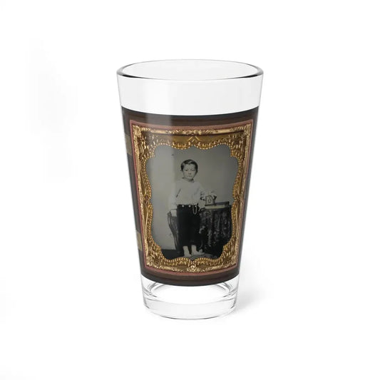 Unidentified Boy Holding Cased Photograph Of Soldier In Confederate Uniform Atop A Bible (U.S. Civil War) Pint Glass 16oz 16oz - Go Mug Yourself