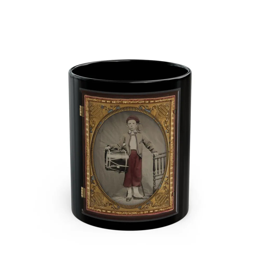 Unidentified Boy In Union Zouave Uniform With Drum (1) (U.S. Civil War) Black Coffee Mug-11oz-Go Mug Yourself