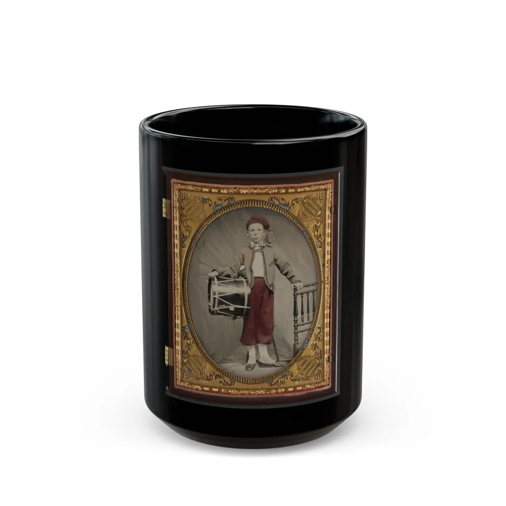 Unidentified Boy In Union Zouave Uniform With Drum (1) (U.S. Civil War) Black Coffee Mug-15oz-Go Mug Yourself