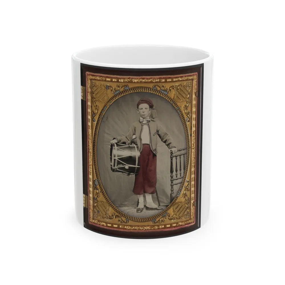 Unidentified Boy In Union Zouave Uniform With Drum (1) (U.S. Civil War) White Coffee Mug-11oz-Go Mug Yourself