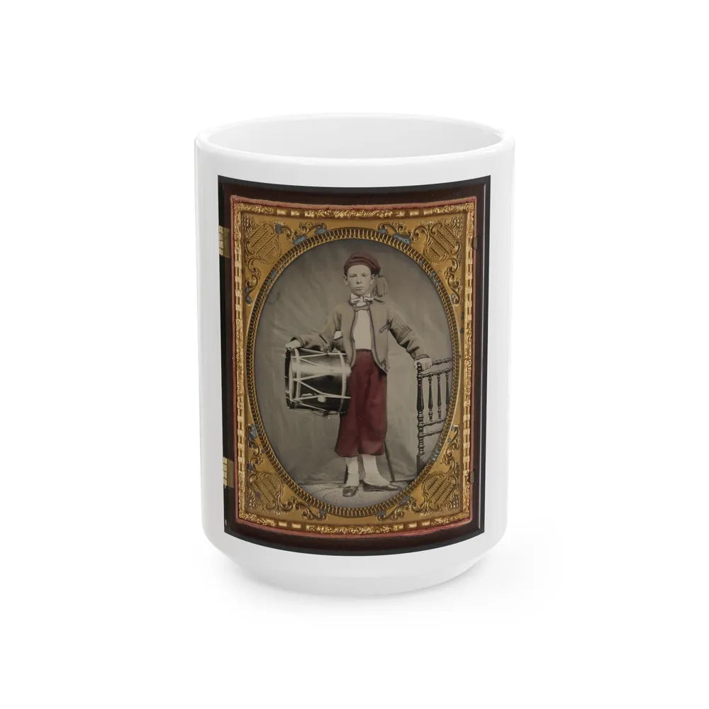 Unidentified Boy In Union Zouave Uniform With Drum (1) (U.S. Civil War) White Coffee Mug-15oz-Go Mug Yourself