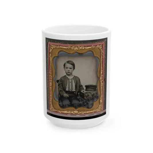 Unidentified Boy In Zouave-Style Shirt With Engineer's Cap (1) (U.S. Civil War) White Coffee Mug 15oz - Go Mug Yourself