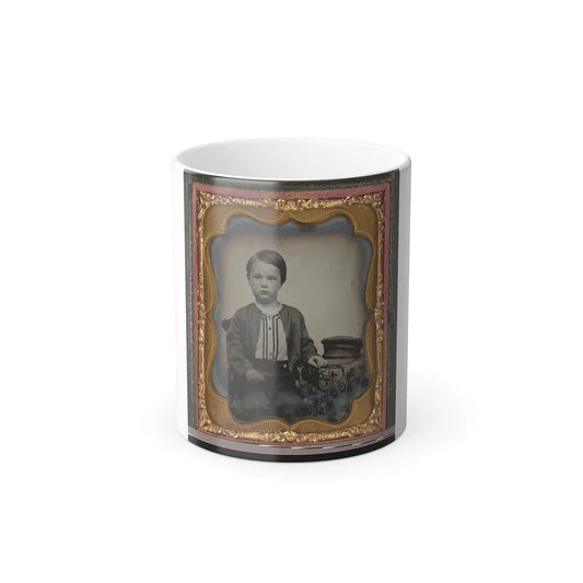 Unidentified Boy in Zouave-Style Shirt With Engineer's Cap (1) (U.S. Civil War) Color Changing Coffee Mug 11oz-11oz-Go Mug Yourself