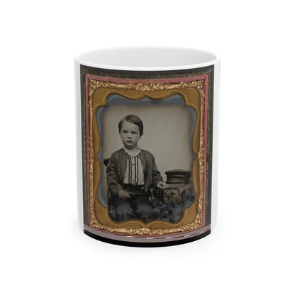 Unidentified Boy In Zouave-Style Shirt With Engineer's Cap (1) (U.S. Civil War) White Coffee Mug-11oz-Go Mug Yourself