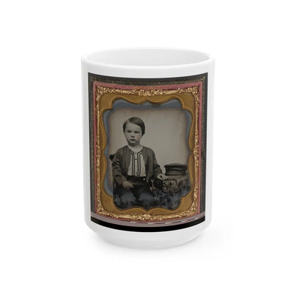 Unidentified Boy In Zouave-Style Shirt With Engineer's Cap (1) (U.S. Civil War) White Coffee Mug-15oz-Go Mug Yourself