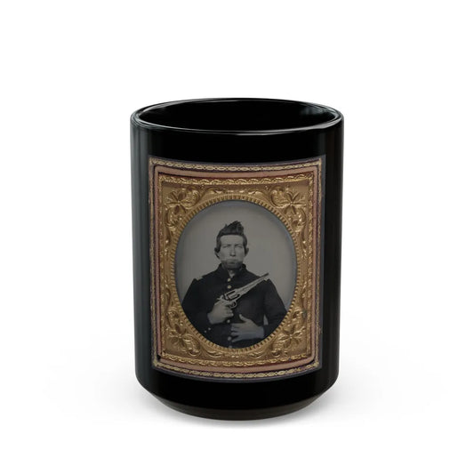 Unidentified Cavalry Soldier In Union Frock Coat With Remington New Model Army Revolver (U.S. Civil War) Black Coffee Mug-15oz-Go Mug Yourself