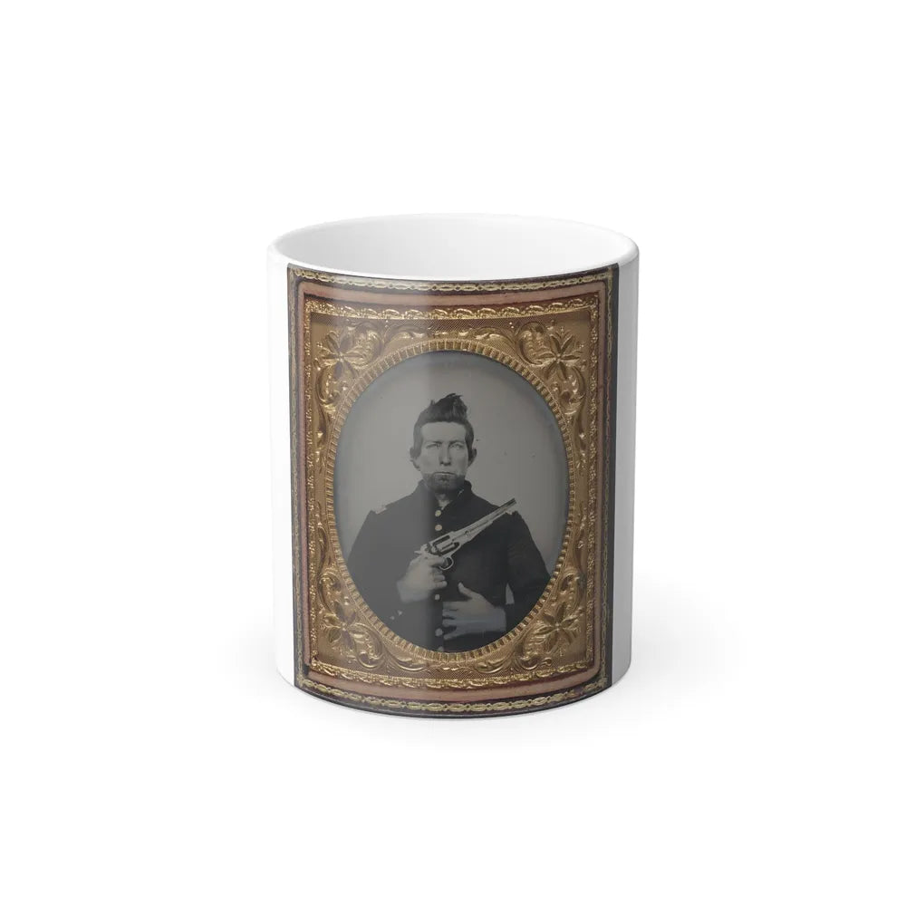 Unidentified Cavalry Soldier in Union Frock Coat With Remington New Model Army Revolver (U.S. Civil War) Color Changing Coffee Mug 11oz-11oz-Go Mug Yourself