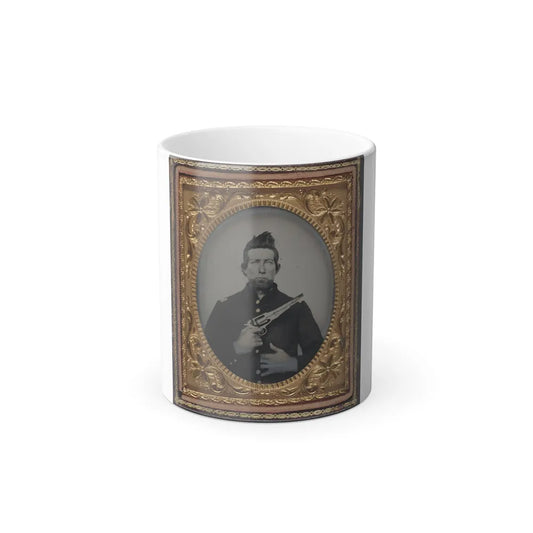 Unidentified Cavalry Soldier in Union Frock Coat With Remington New Model Army Revolver (U.S. Civil War) Color Changing Coffee Mug 11oz-11oz-Go Mug Yourself
