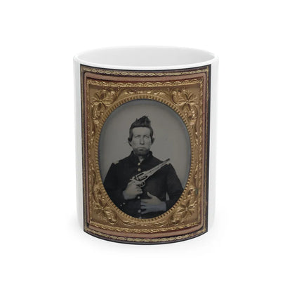 Unidentified Cavalry Soldier In Union Frock Coat With Remington New Model Army Revolver (U.S. Civil War) White Coffee Mug-11oz-Go Mug Yourself