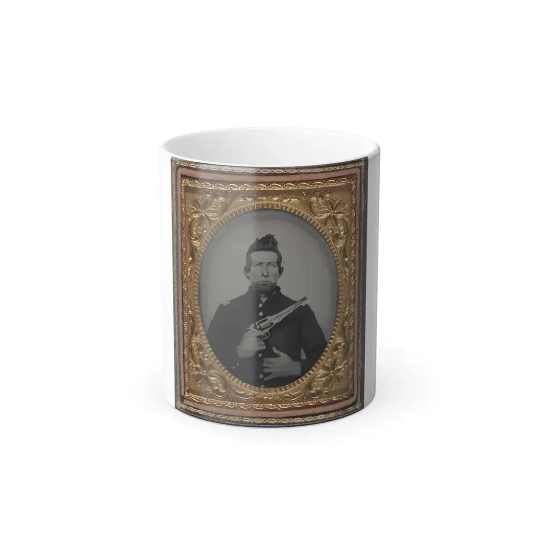 Unidentified Cavalry Soldier in Union Frock Coat With Remington New Model Army Revolver (U.S. Civil War) Color Changing Coffee Mug 11oz - Go Mug Yourself