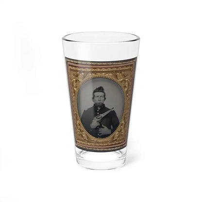 Unidentified Cavalry Soldier In Union Frock Coat With Remington New Model Army Revolver (U.S. Civil War) Pint Glass 16oz 16oz - Go Mug Yourself