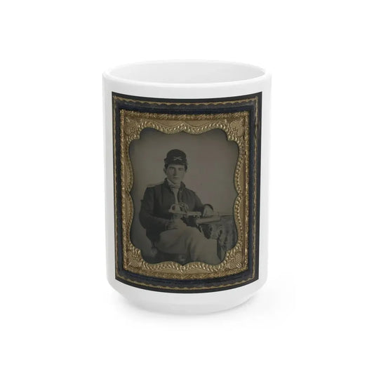 Unidentified Cavalry Soldier In Union Shell Jacket And Forage Cap With 1840 Cavalry Saber (U.S. Civil War) White Coffee Mug 15oz - Go Mug Yourself