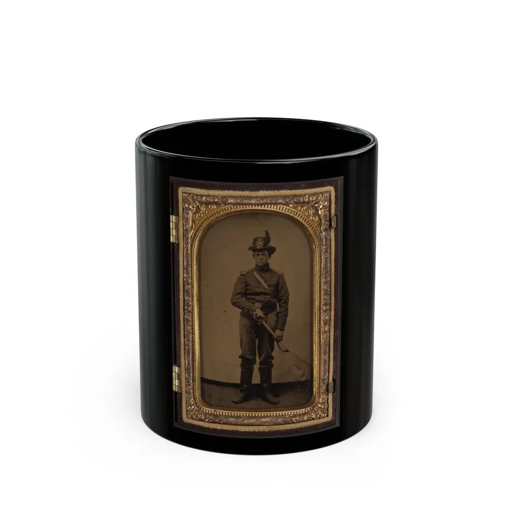 Unidentified Cavalry Soldier In Union Uniform And Co. C, 1st Regiment Hardee Hat With Sword (U.S. Civil War) Black Coffee Mug-11oz-Go Mug Yourself