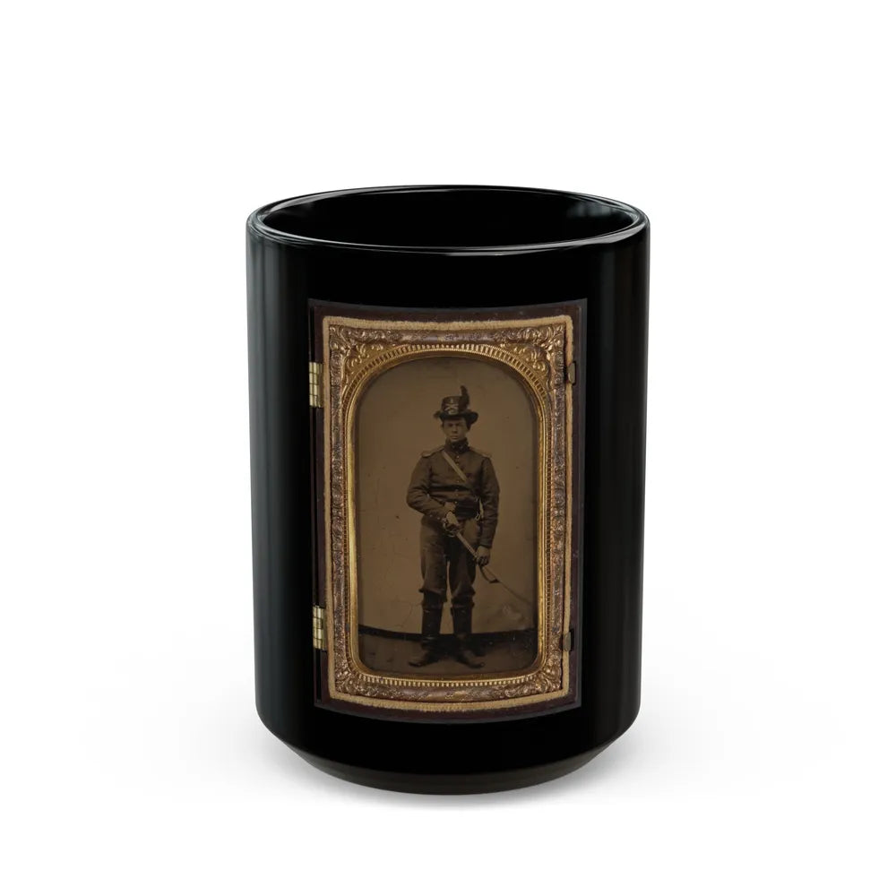 Unidentified Cavalry Soldier In Union Uniform And Co. C, 1st Regiment Hardee Hat With Sword (U.S. Civil War) Black Coffee Mug-15oz-Go Mug Yourself